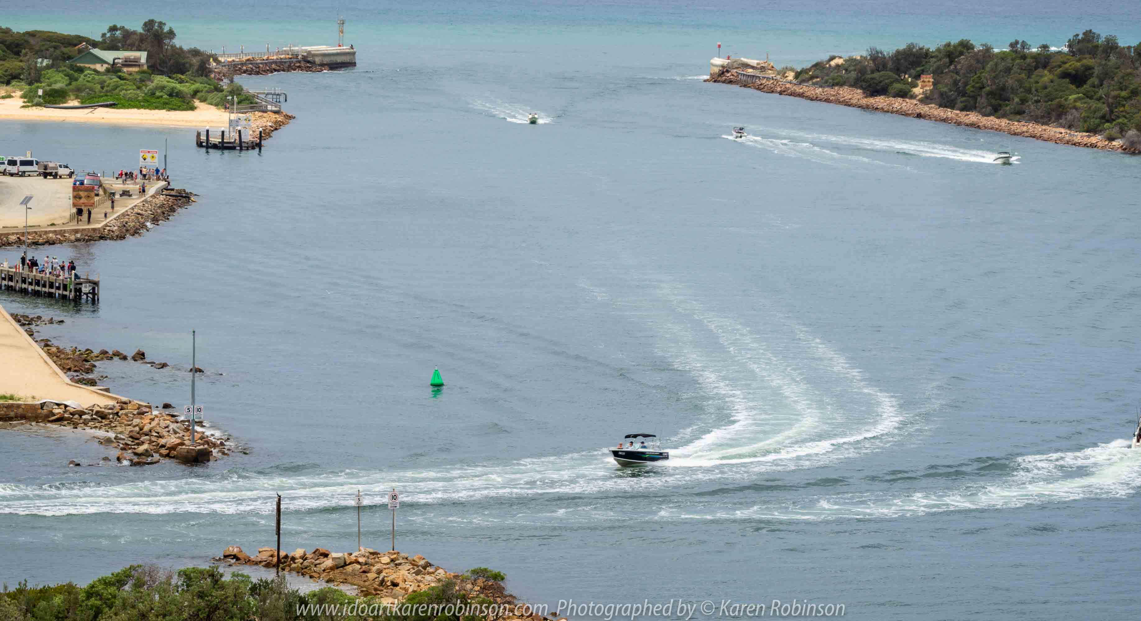 Lakes Entrance, Victoria - Australia 'Shoreline and Harbour Views' Photographed by Karen Robinson January 2019 Comments - On our way to see hubby's brother, we made a slight detour to visit this area. The weather was overcast but still pleasant. It was difficult to photography scenes I wanted and I realised that aerial shots would be best, so we went to a couple of lookouts to help capture some overview shots of Lakes Entrance.