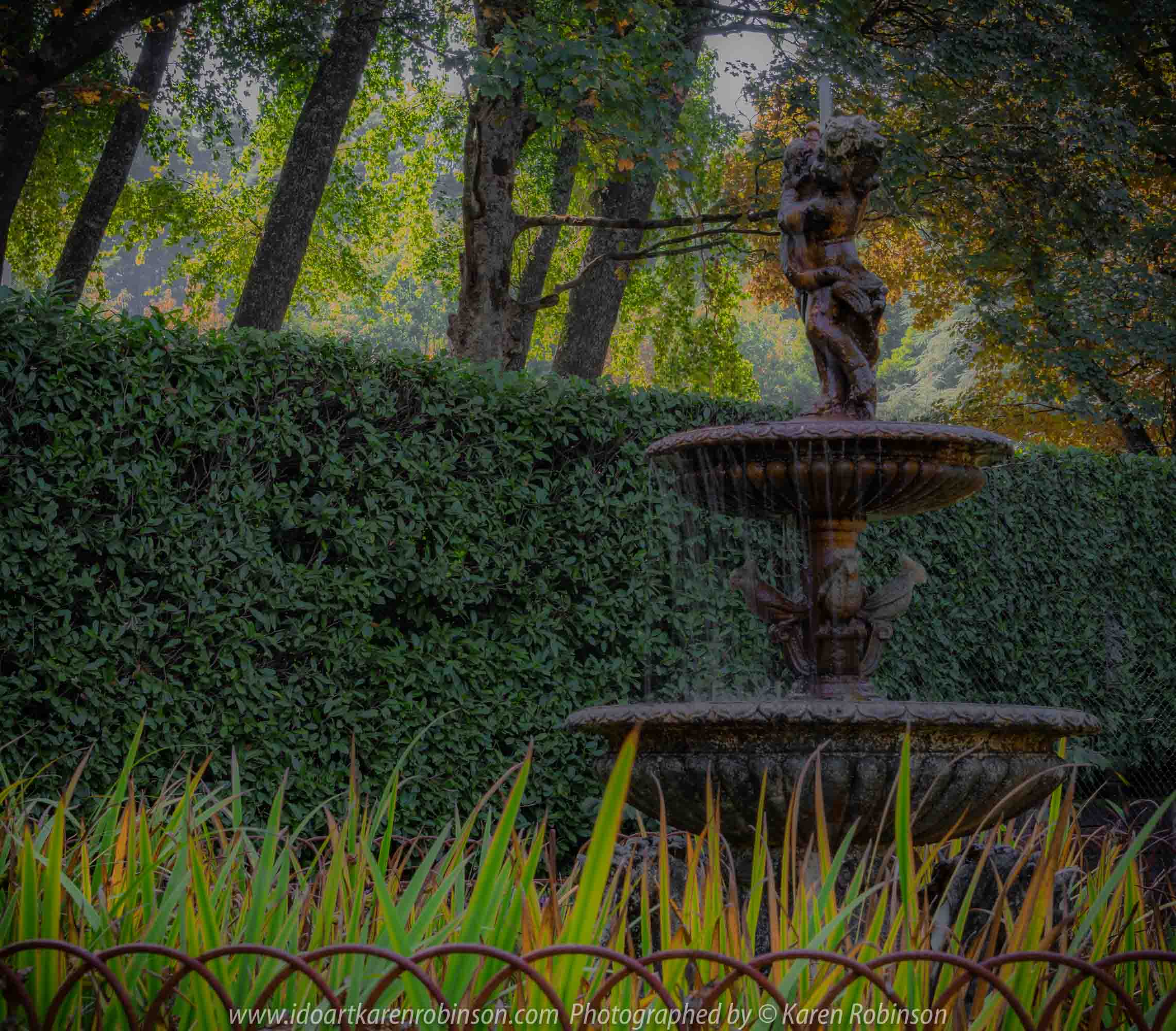 Mount Macedon, Victoria - Australia 'Duneira Heritage Garden' Photographed by Karen Robinson April 2019 Comments - A beautiful Autumn day with hubby at these magnificent gardens where tall trees are the dominating feature. Photograph featuring water fountain.