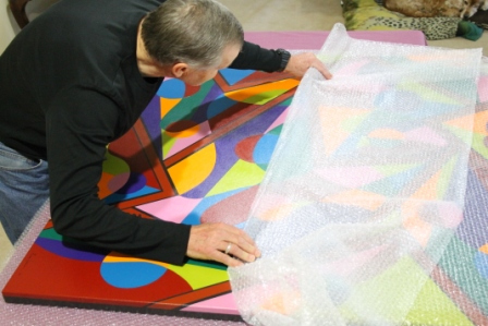 No. 3 - 'When words are hard to find' Solo Exhibition of Karen Robinson 6.5.15 Packing Art Work with Bubble Wrap for Exhibition.JPG