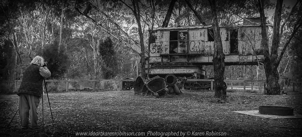Porcupine Flat, Victoria - Australia 'Dredge and Dragline Historical Site' Photographed by Karen Robinson July 2018 NB. All images are protected by copyright laws. Comments - We stopped at Porcupine Flat site which was once a flourishing area of the Maldon goldfields to view two huge pieces of equipment - dredge and dragline. The dredge allowed for more large-scale mining than was used back in the 1850's. in 1958 dredge operations were developed and shut down in 1984 after moderate success.