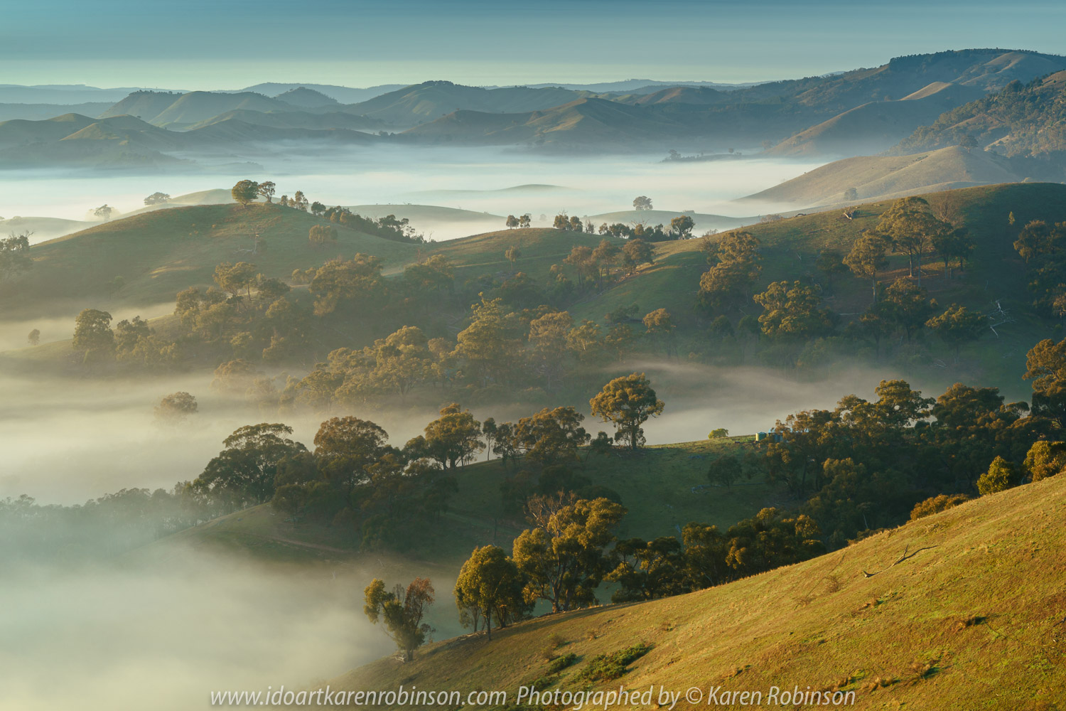 Strath Creek, Victoria - Australia 'Sunrise at Murchison Gap Lookout' Photographed by Karen Robinson May 2021 Comment: Beautiful sunrise at the lookout. Foggy mystical views of the valleys stretched across a vast landscape.