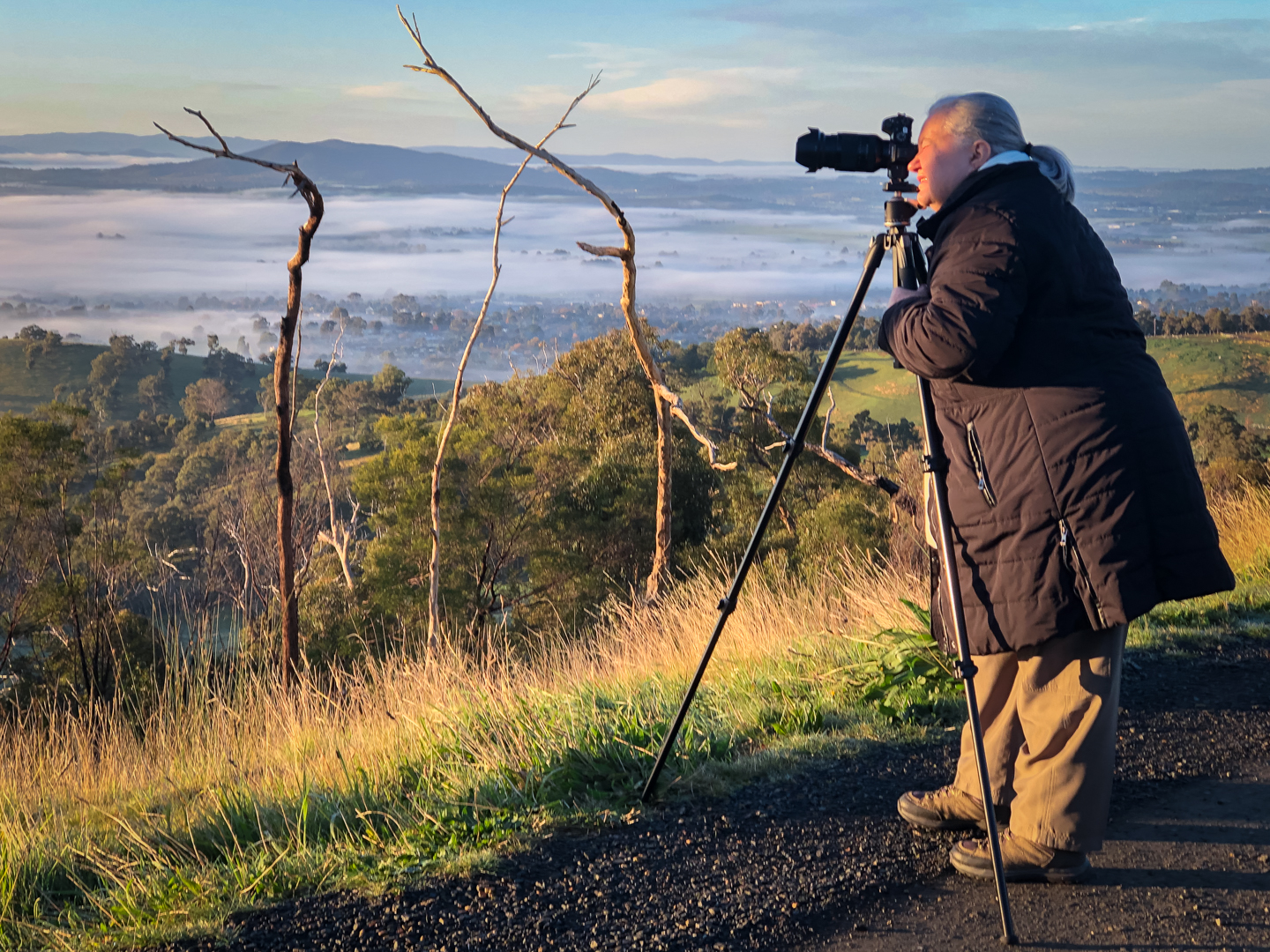 Yarra Glen, Victoria - Australia 'Winter Sunrise at Skyline Road' Photographed by Karen Robinson Jun 2020 Comments - A misty early morning looking out over the plains and towards the mountains from Skyline Road.