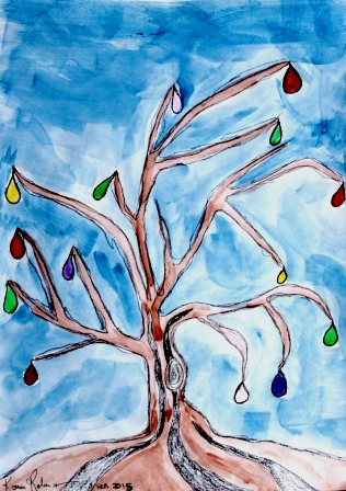 No. 1 of 3 ArtTherapy Group Session 1 'Tree of Treasured Memories' created by Abstract Artist Karen Robinson Feb 2015 NB All images are protected by copyright..JPG