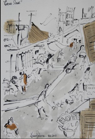 View No. 9 "Crowds" - Karen Robinson's ink drawings created in Marco Luccio's arts session on creating powerful & expressive drawings Feb 2015.JPG NB: All images are protected by copyright laws 